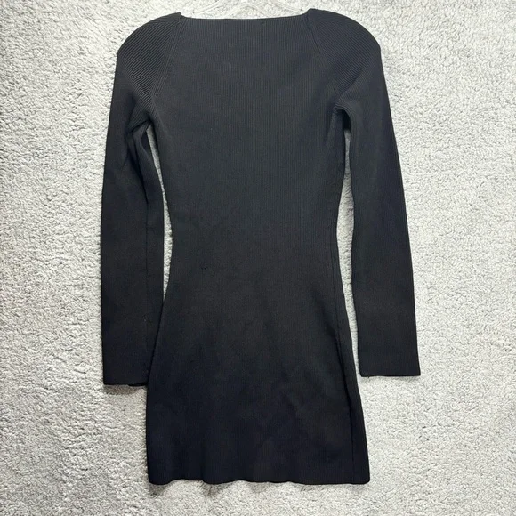 Endless Rose Dress Sz XS Black Textured Body Con Mini Stretch Long Sleeve - Picture 6 of 7